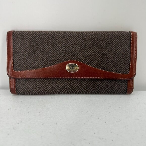 Vtg Christian Dior Herringbone Wallet Clutch Brown Leather Made in Spain - Picture 14 of 14